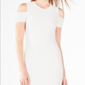 BCBG White Monika cold shoulder body on dress Larg